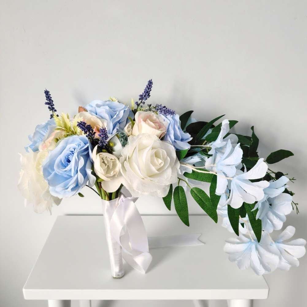 Cascading Bridal Bouquet Silk Roses Teardrop Style Wedding Floral Accessory