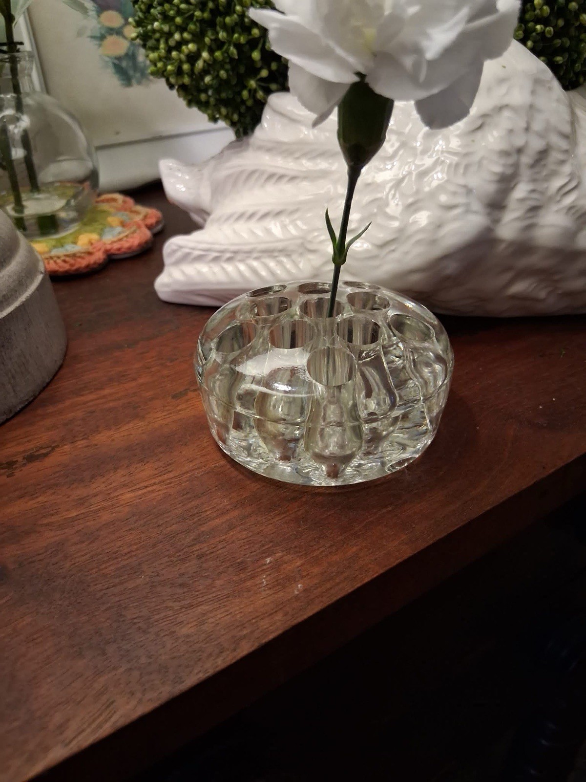 Clear Glass Flower Frog Multi-Hole Floral Arranger 3.5 in W x 1.5 in H