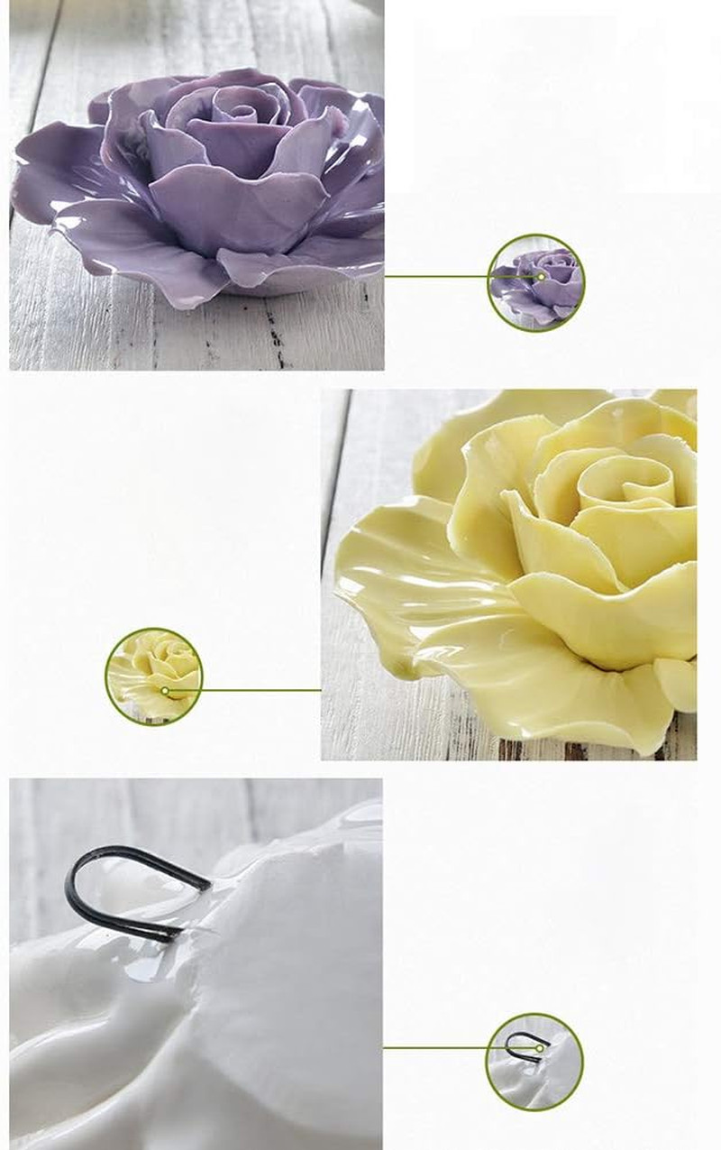 Blue 3D Rose Ceramic Flower Wall Art for Home Décor, 7.08 Inch