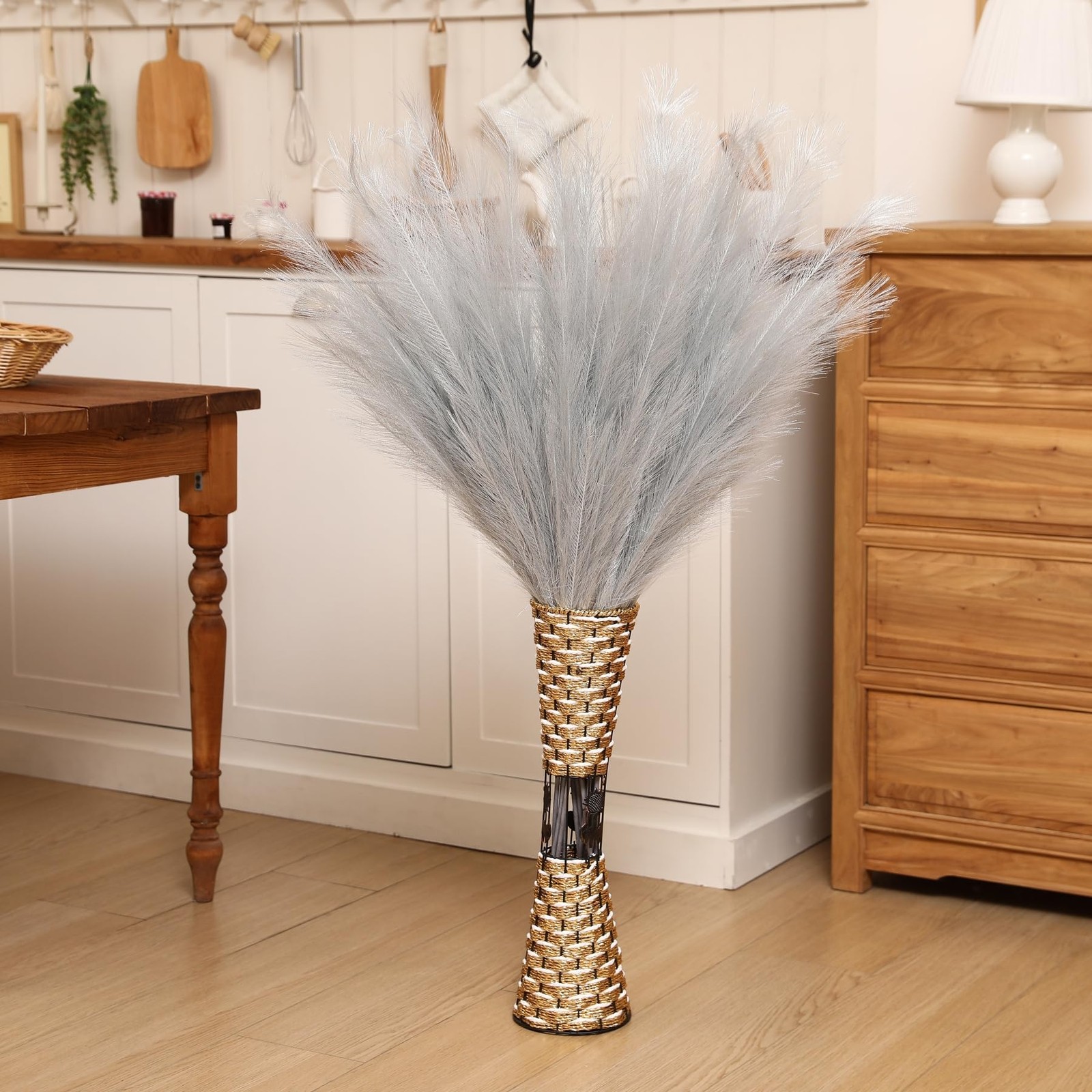 Silver Pampas Grass Decor 8 PCS 45 Inch Tall Large Faux Pompous Wedding