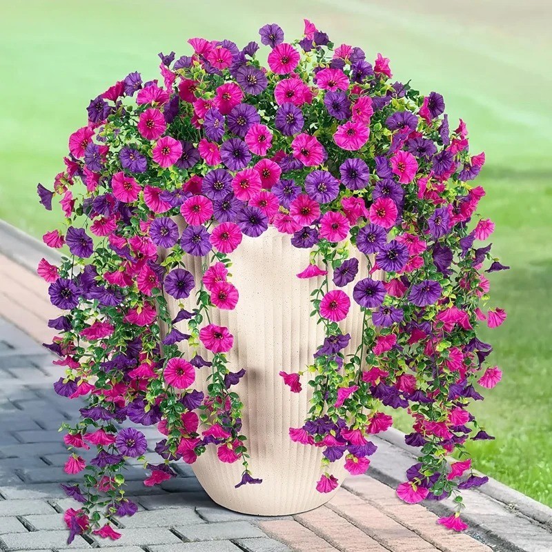1PCS Artificial Morning Glory Vines UV Resistant Hanging Flowers Outdoor Decor