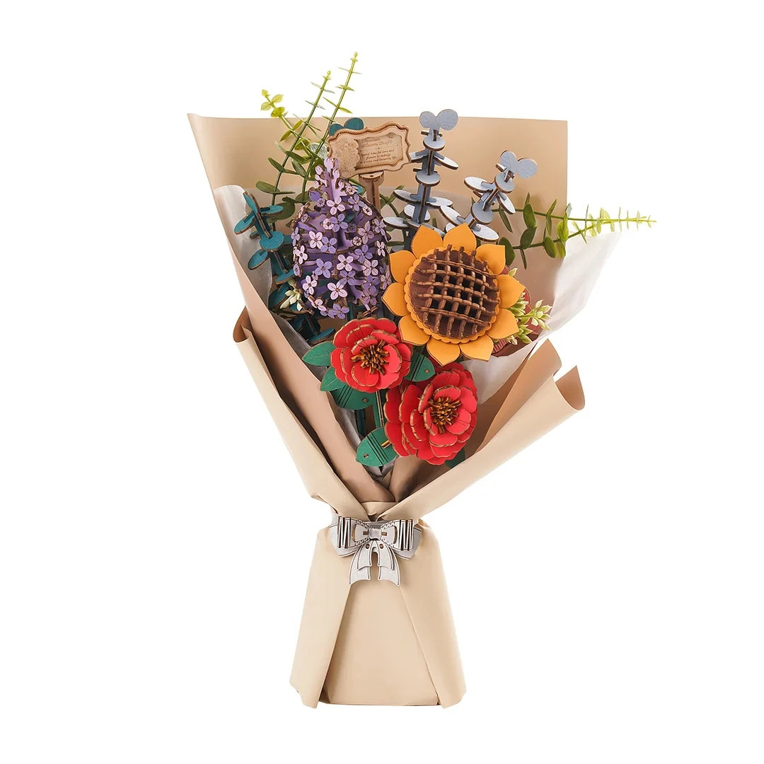 Rowood DIY Wooden Flower Bouquet Beautiful Hand-Make Gifts Eco-Friend Materials
