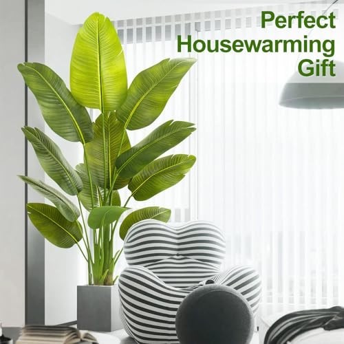 Lifelike Bird of Paradise Artificial Plant,5ft Faux Banana Leaf Tree with 12 …