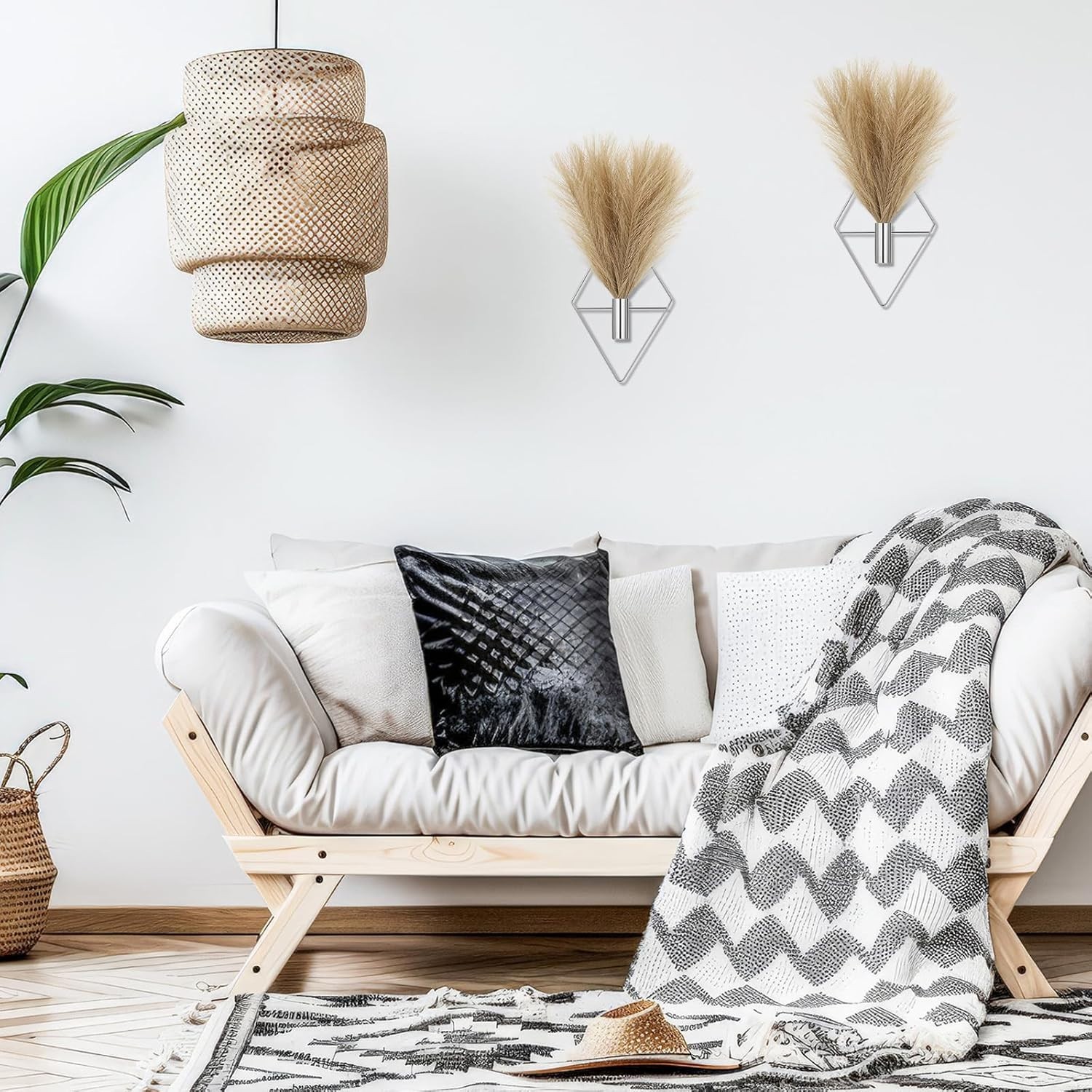 2 Pieces Boho Wall Decor Hanging Planters with Artificial Plants Metal Hangin…