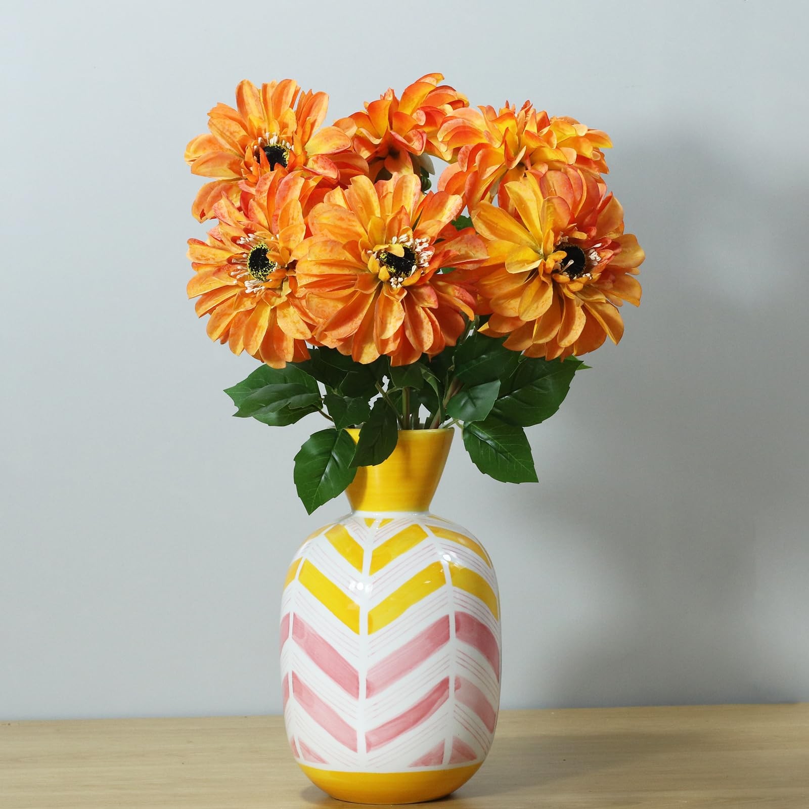 Crisantemo artificial de seda, flores de zinnia naranja de 60 cm (24 pulgadas)