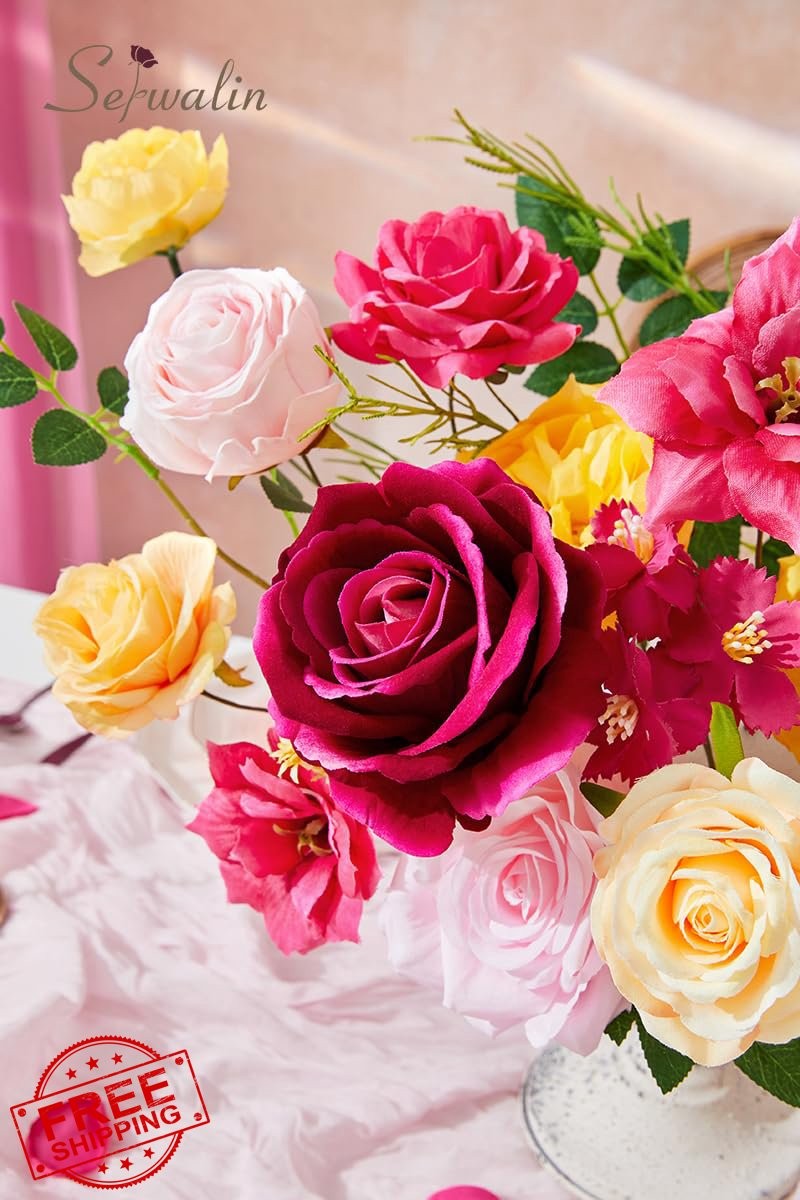 Serwalin Hot Pink Yellow Silk Flowers 1 Box