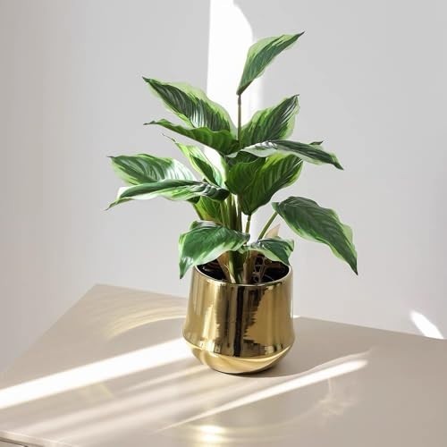 4 Bushes Perennial Hosta Faux Plant – 15.7″ Variegated Green Leaves, Tropical In