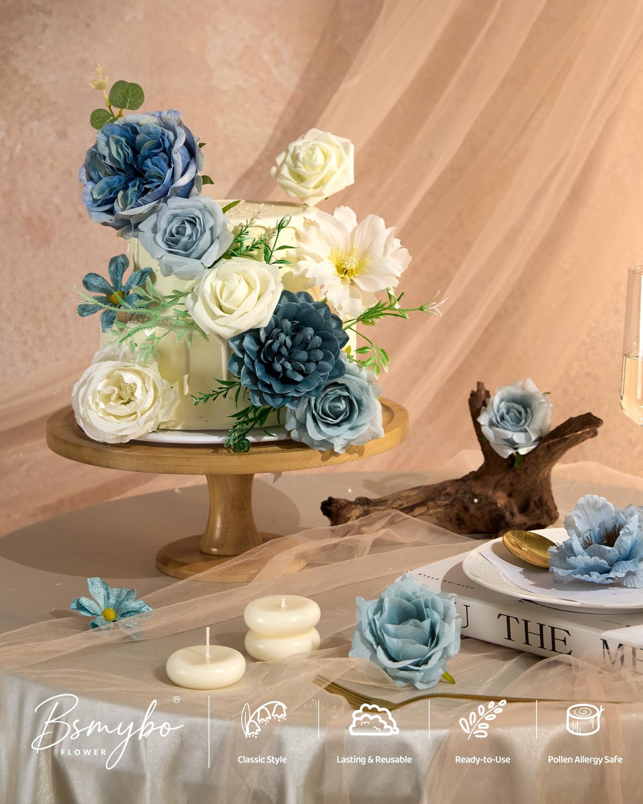 Artificial Blue Flowers Combo Set Baby Blue Rose Flowers Bulk Mix Dusty Blue …