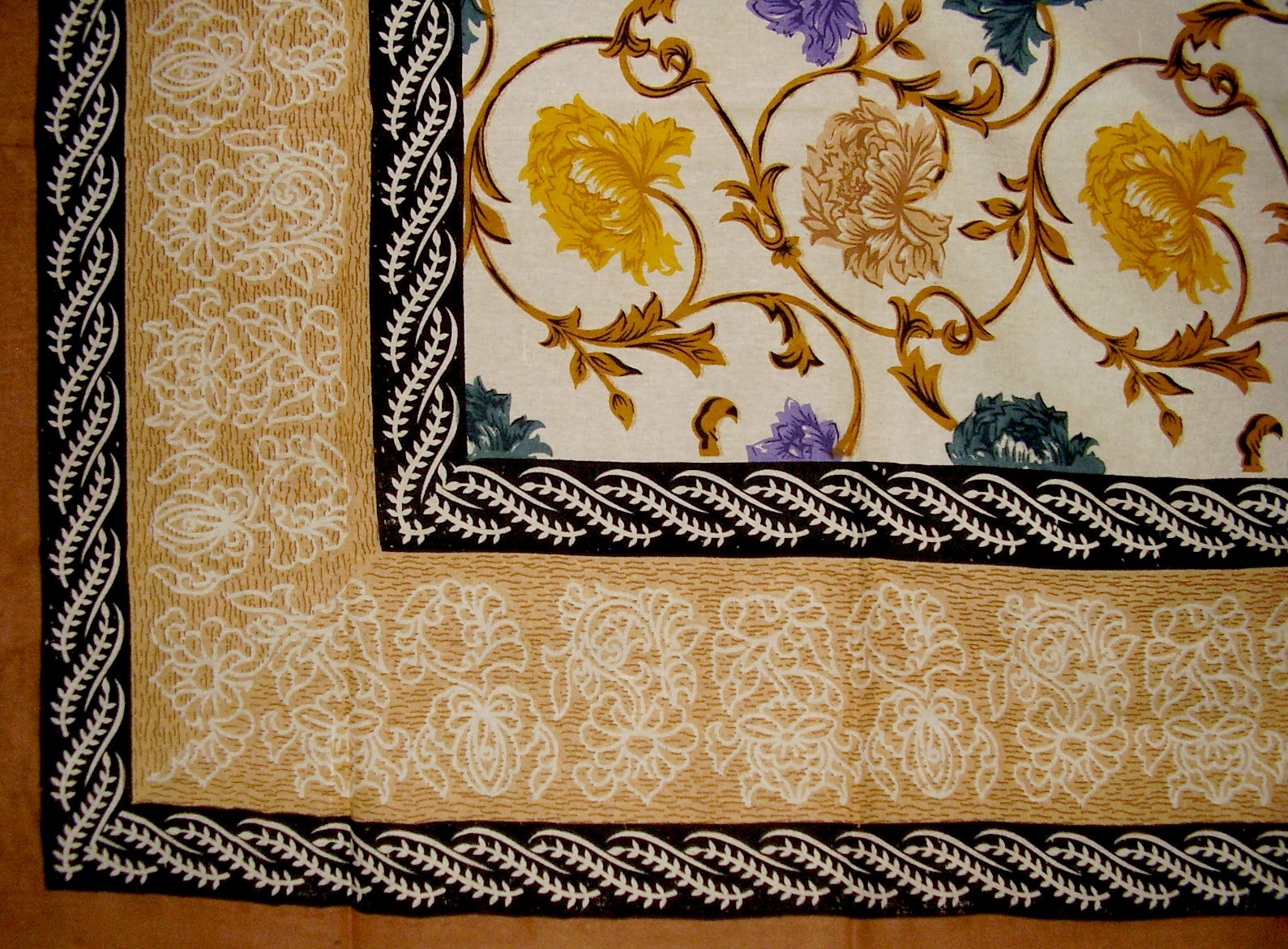 Mediterranean Floral Tapestry Cotton Bedspread 104″ x 70″ Twin Tan