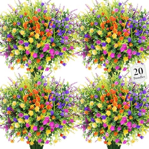 20 Bundles Artificial Flowers for Outdoors Fake Plastic 20 packs Mixedcolor