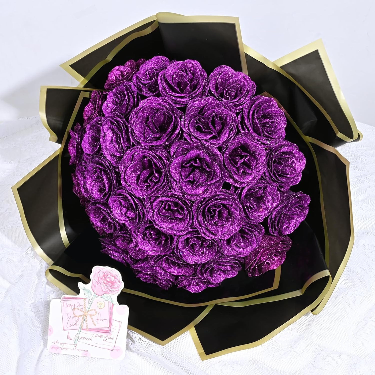 Glitter Roses Bouquet, DIY Fake Flowers Bouquet, Birthday Gifts