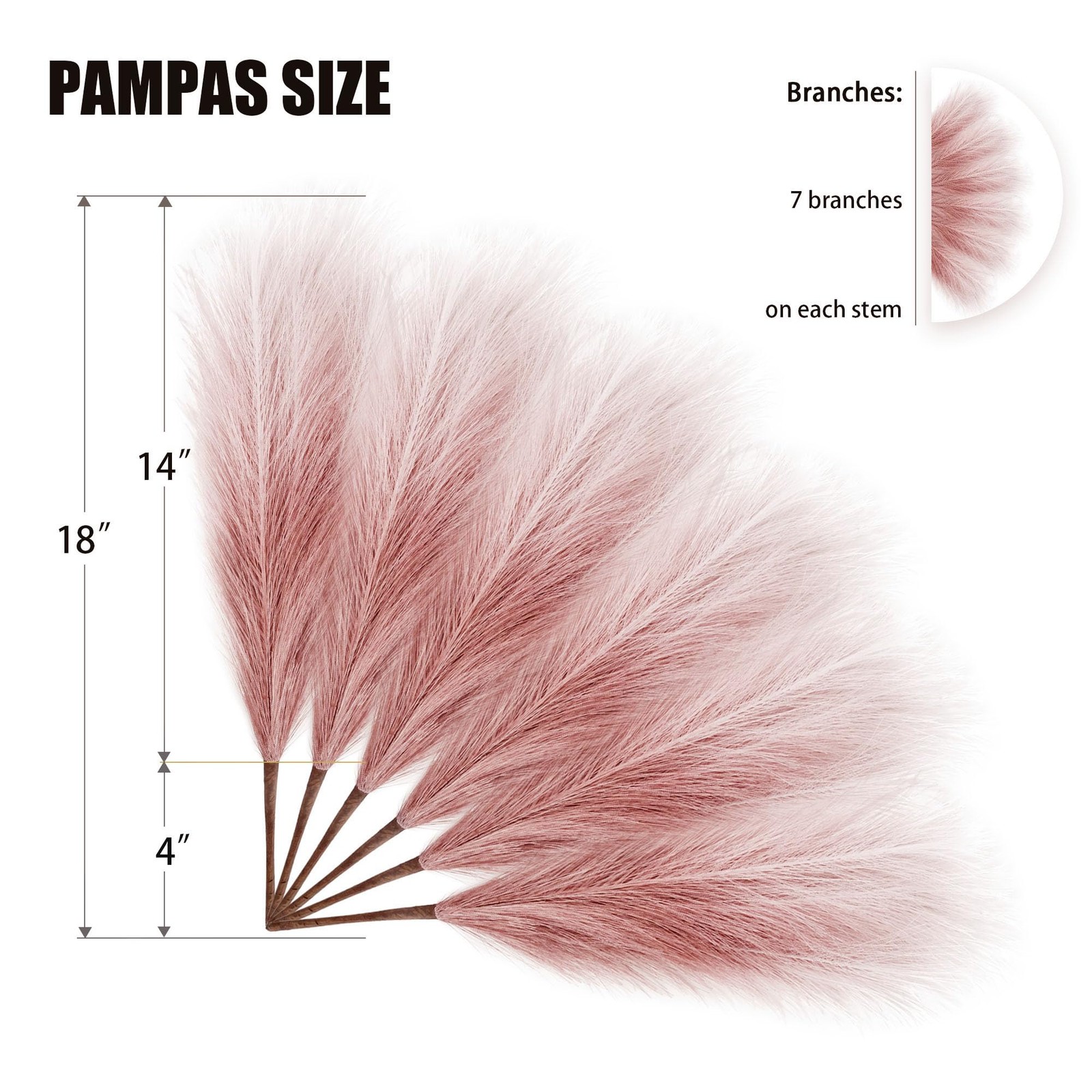 6 PCS Faux Pampas Grass Arrangement – 18″/45cm Artificial Fluffy Pompous Gras…
