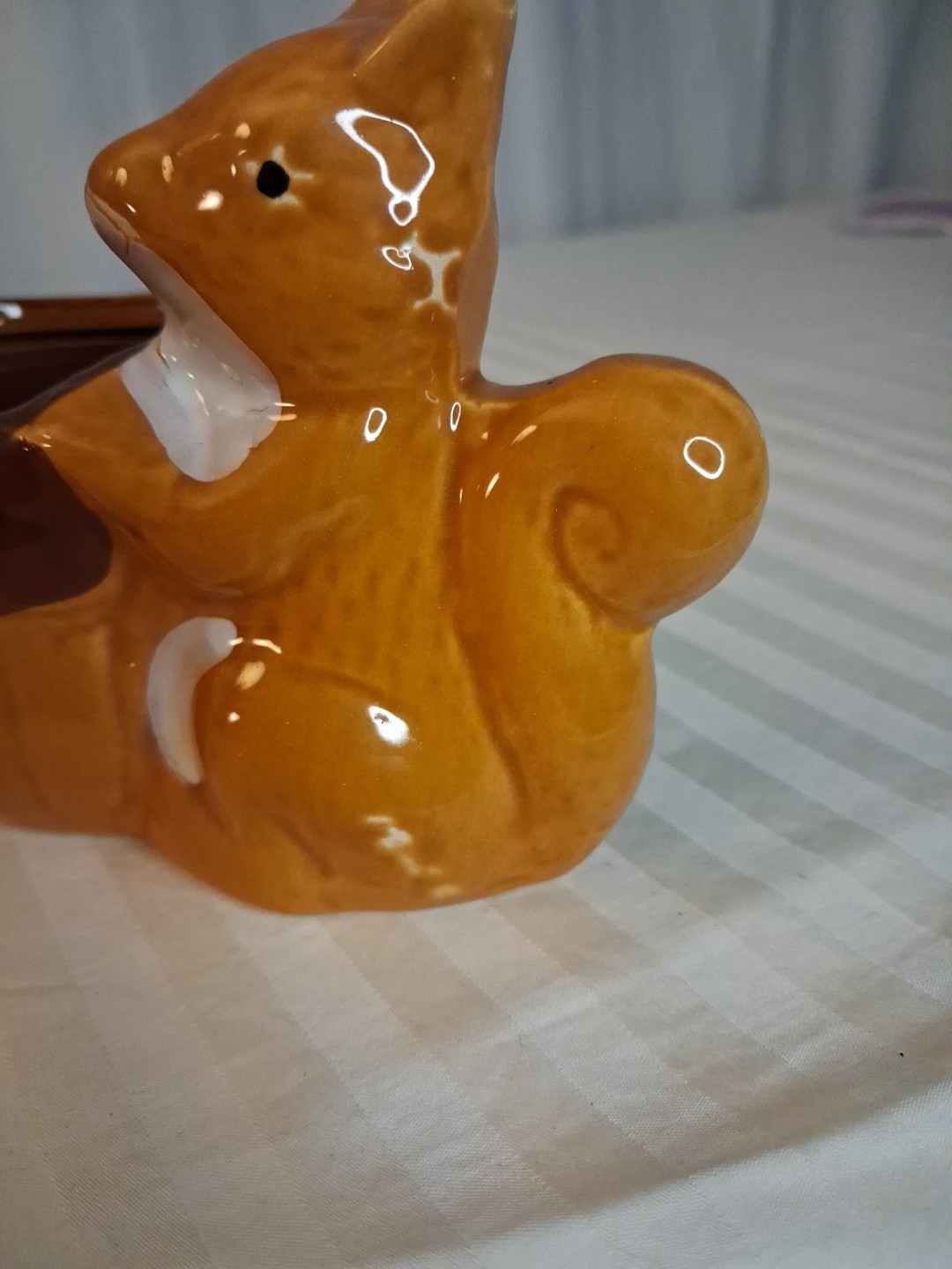 A Vintage Ceramic Squirrel Planter Mid-Century Cottage Core Glossy Glaze