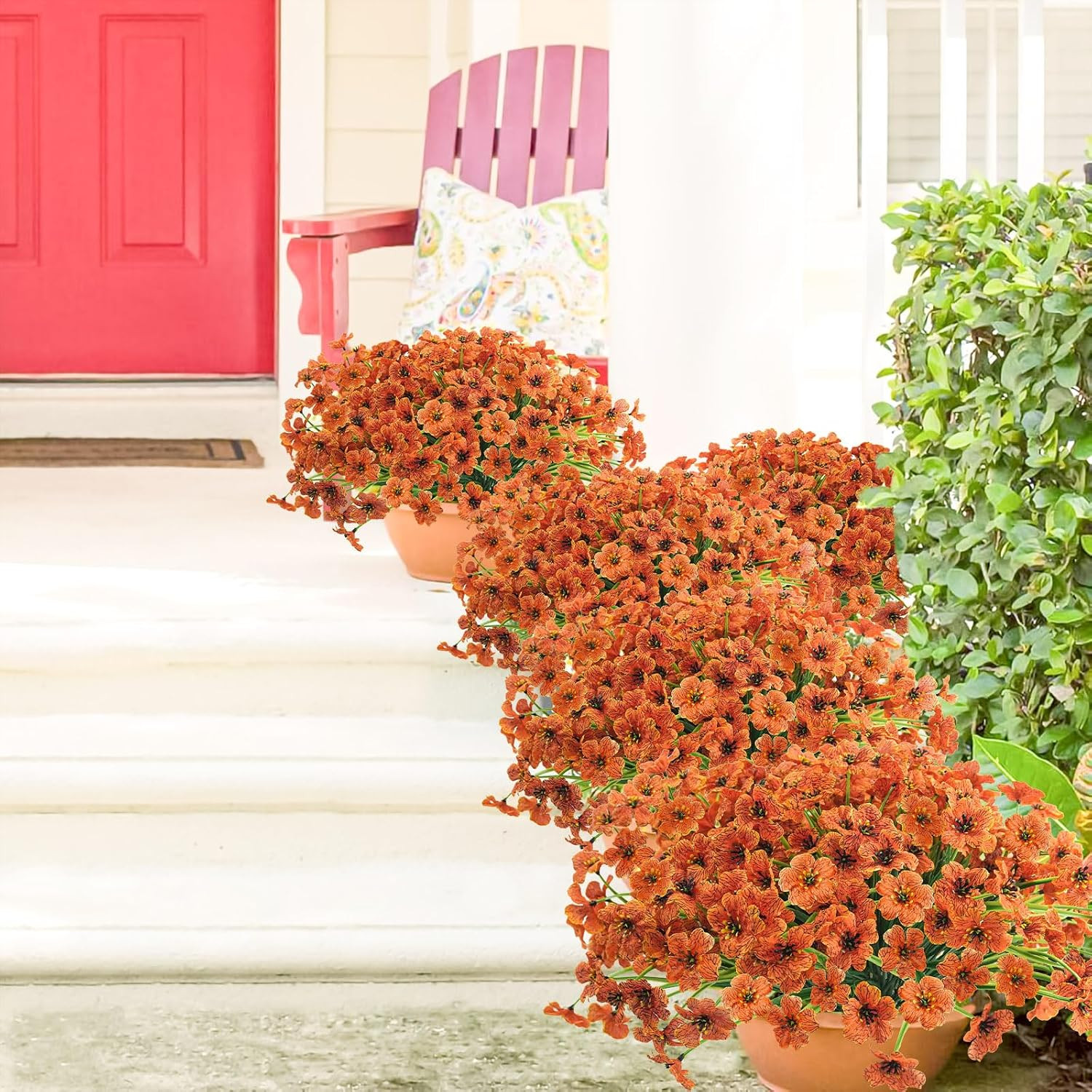 72 UV Resistant Faux Fall Flowers for Outdoor Garden Décor – Orange