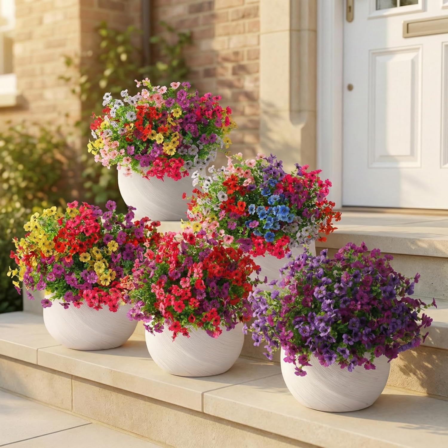 Vibrant UV Resistant Faux Spring Flowers & Eucalyptus for Outdoor Decor