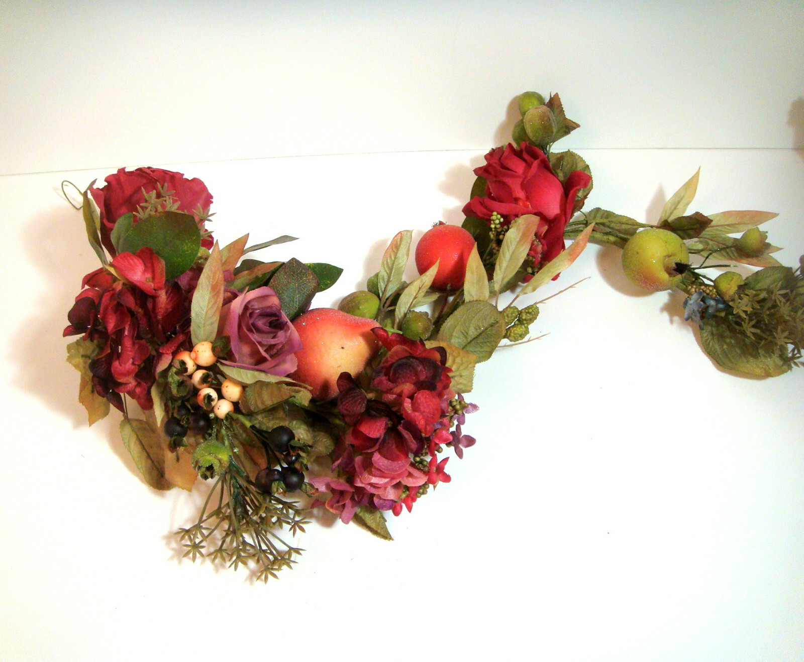 Raz Floral Garland with Roses, Hydrangea, Fruit and Berries 4 Foot