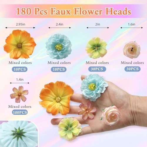 180Pcs Mini Silk Flower Heads – Multicolor Faux Roses & Daisies for DIY Crafts,