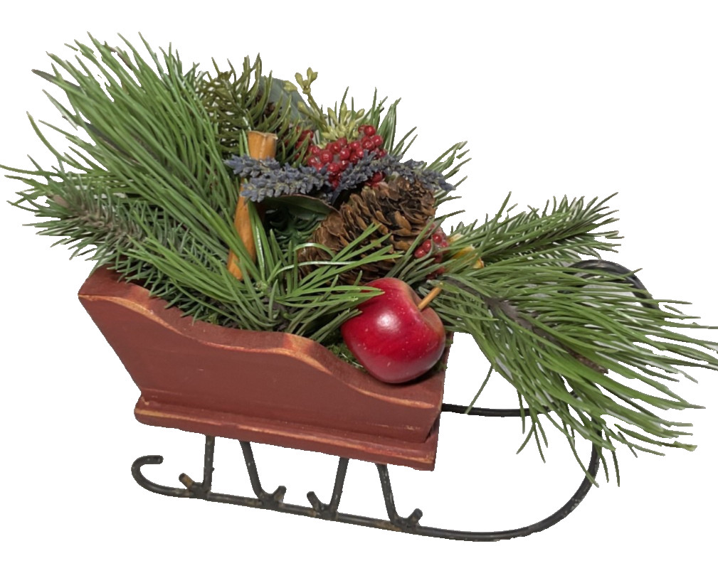 HOLIDAY CHRISTMAS SLEIGH FLORAL ARRANGEMENT 8 INCHES TALL 12 x 19 NWT