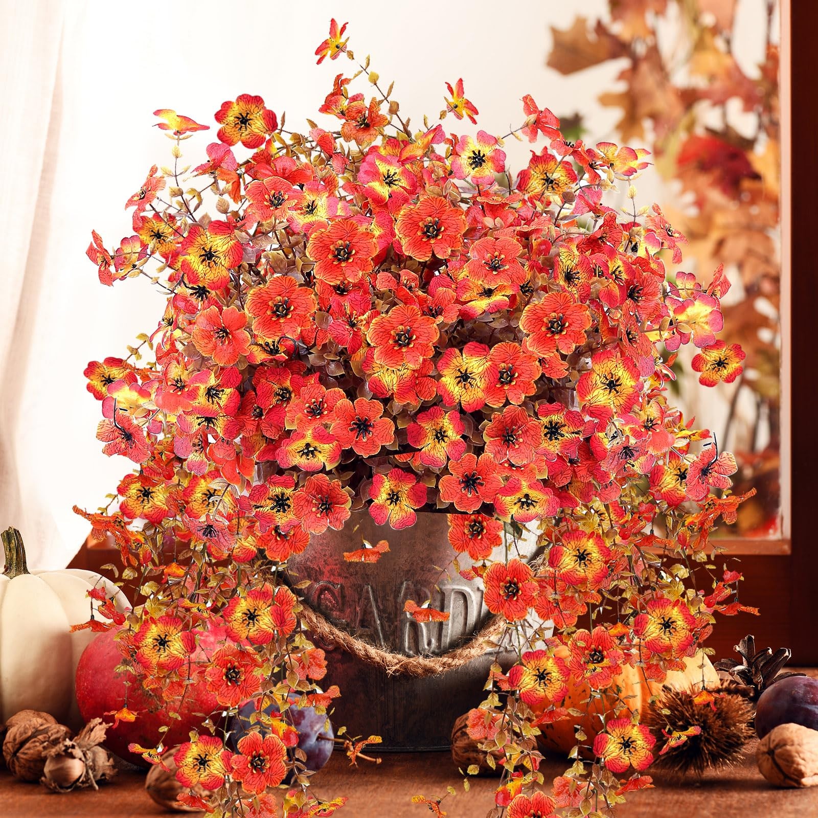 Outdoor Artificial Fall Flowers 6PCS, All Weather Fade Proof, UV Resistant Wa…