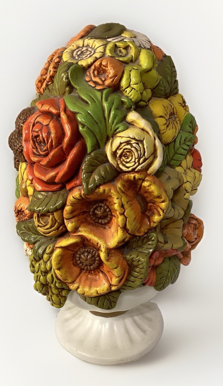 Holland Mold 1970 Topiary Centerpiece Colorful Handmade Floral Retro Granny Core