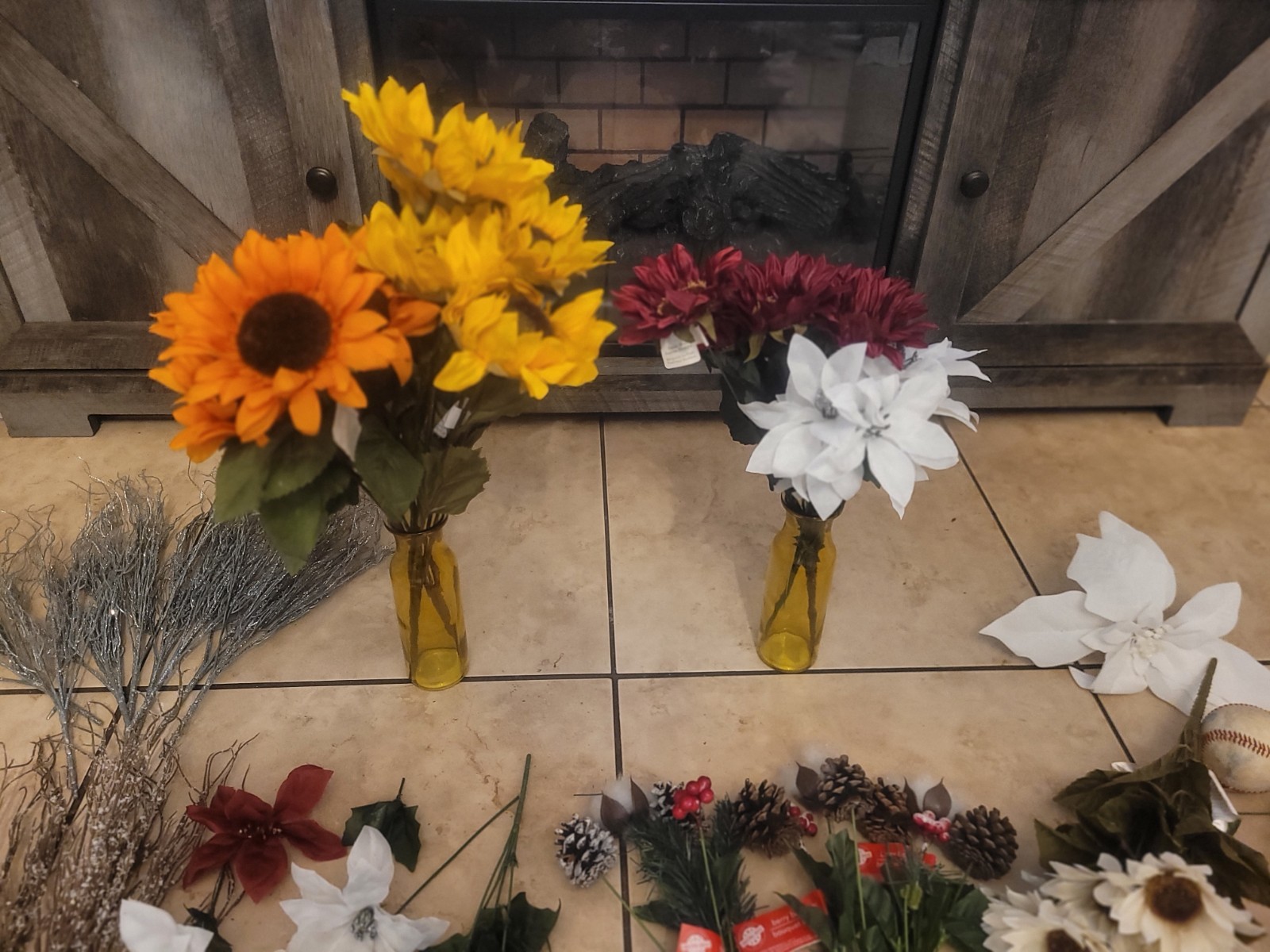 New Artificial Flower Stem Lot Sunflowers Poinsettias Berries Craft Supplies