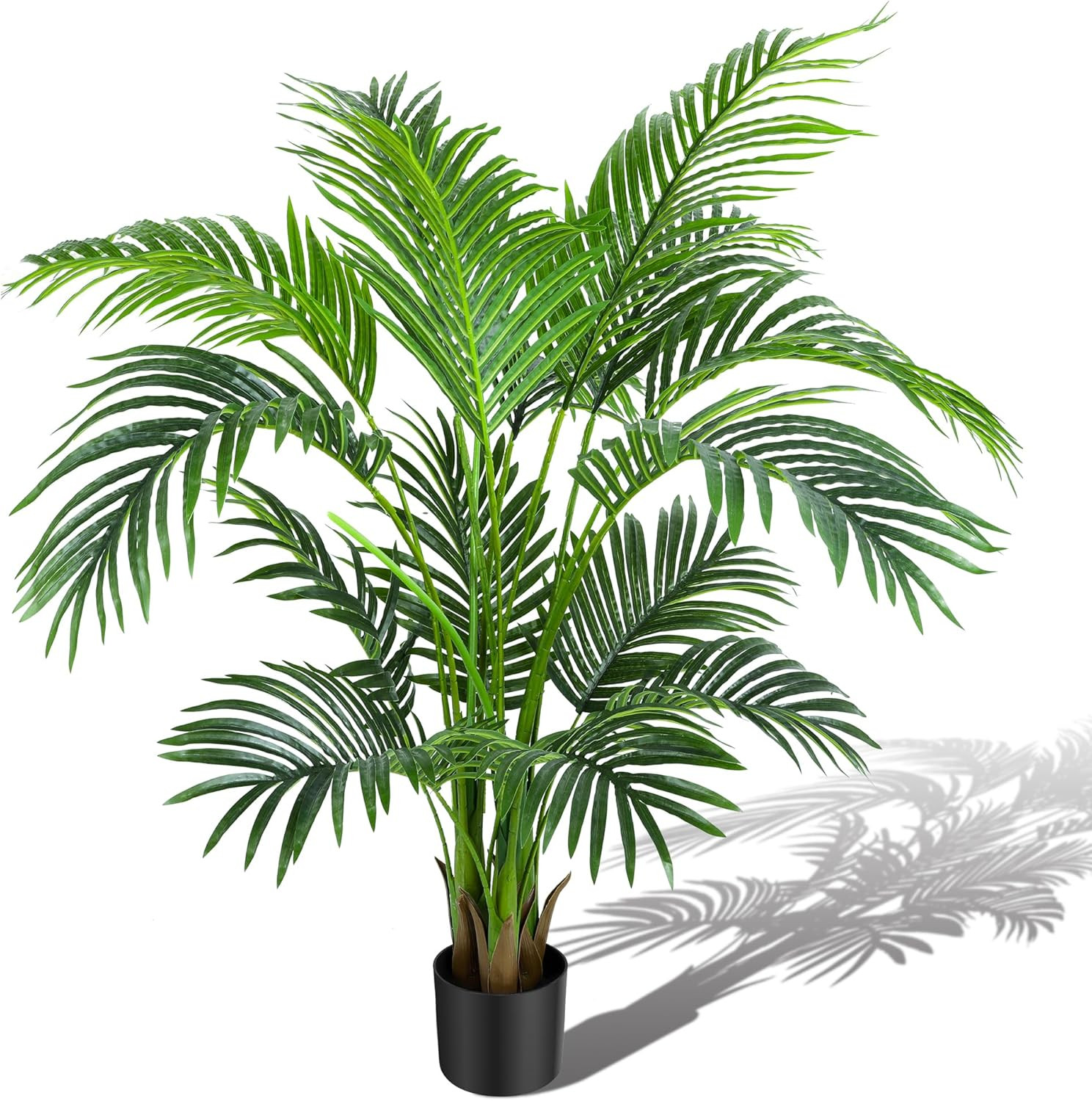 4Ft Artificial Areca Palm Tree Plant, 47In Fake Cane Palm Silk Tree Indoor Outdo