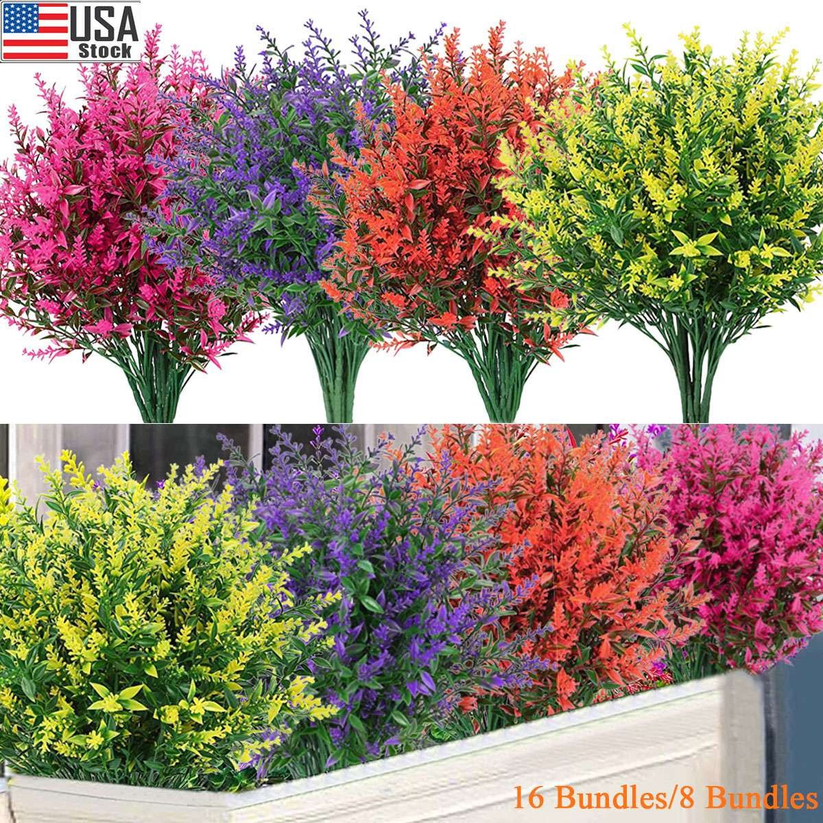 8/16 Bundles Artificial Flower Fake Plant Decor Hanging Outdoor Home Yard Garden