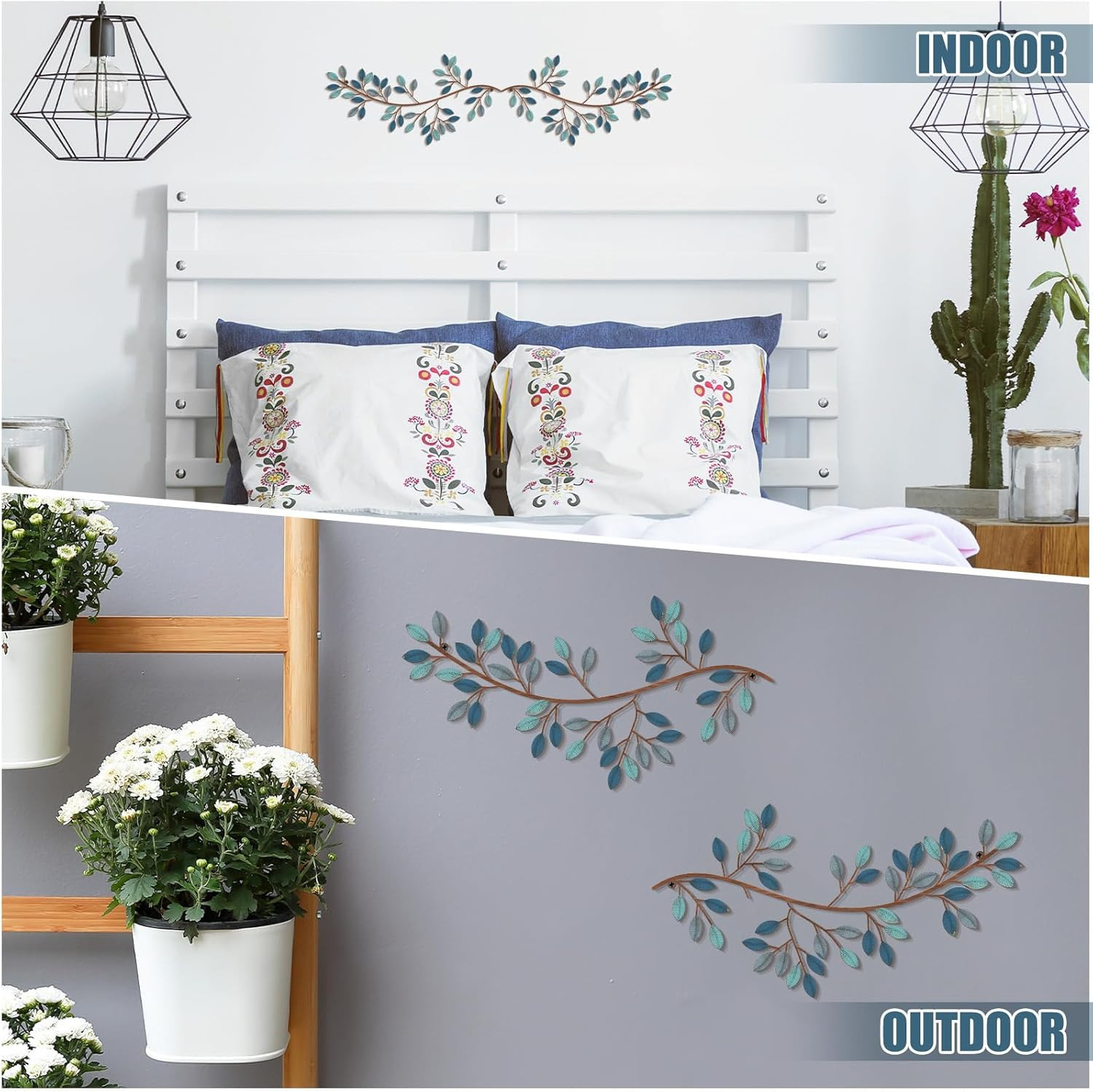 2 Pieces Metal Tree Leaf Wall Decor Vine Olive Branch Leaf Wall Art Wrought Iron