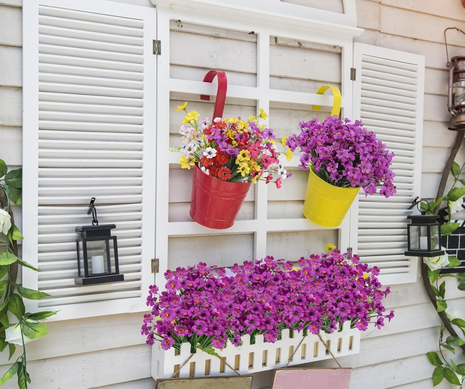 24 Bundles Artificial Flowers for Outdoors Decoration, UV Resistant Purple Si…