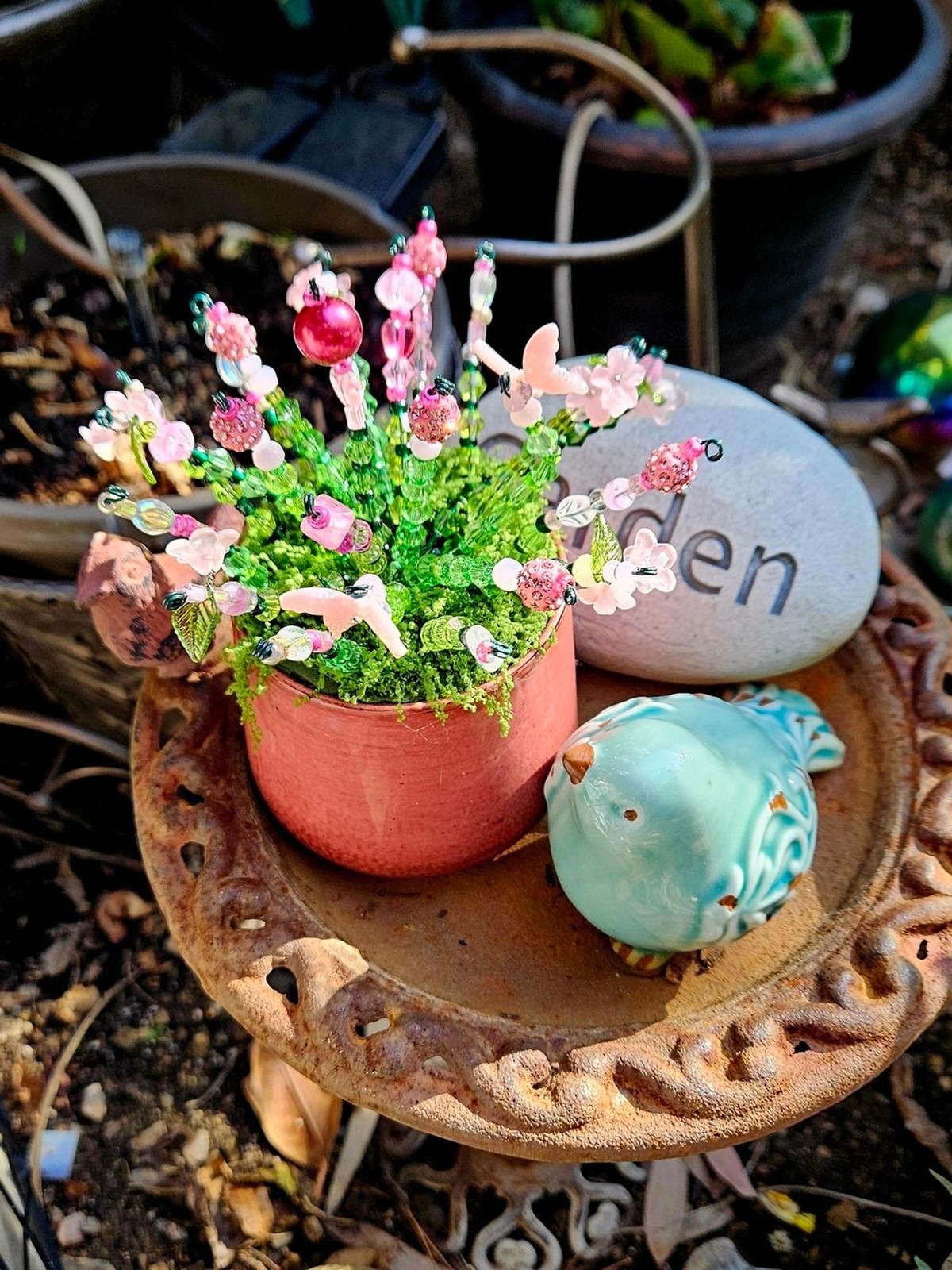 Pink Beaded Floral Accent Pot – Decorative Home Accent