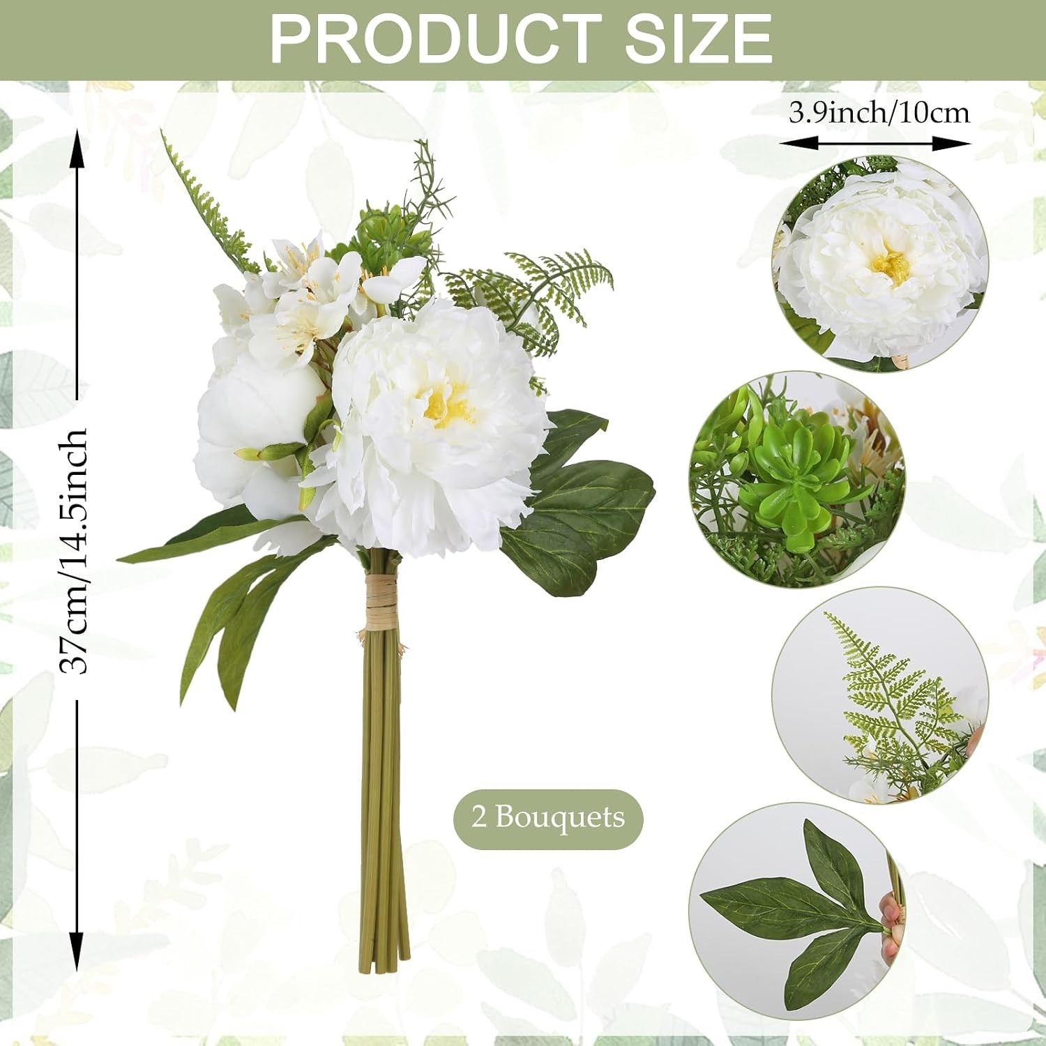 2 Realistic White Peony Bouquets – Perfect for Centerpieces & Bridal Bouquets