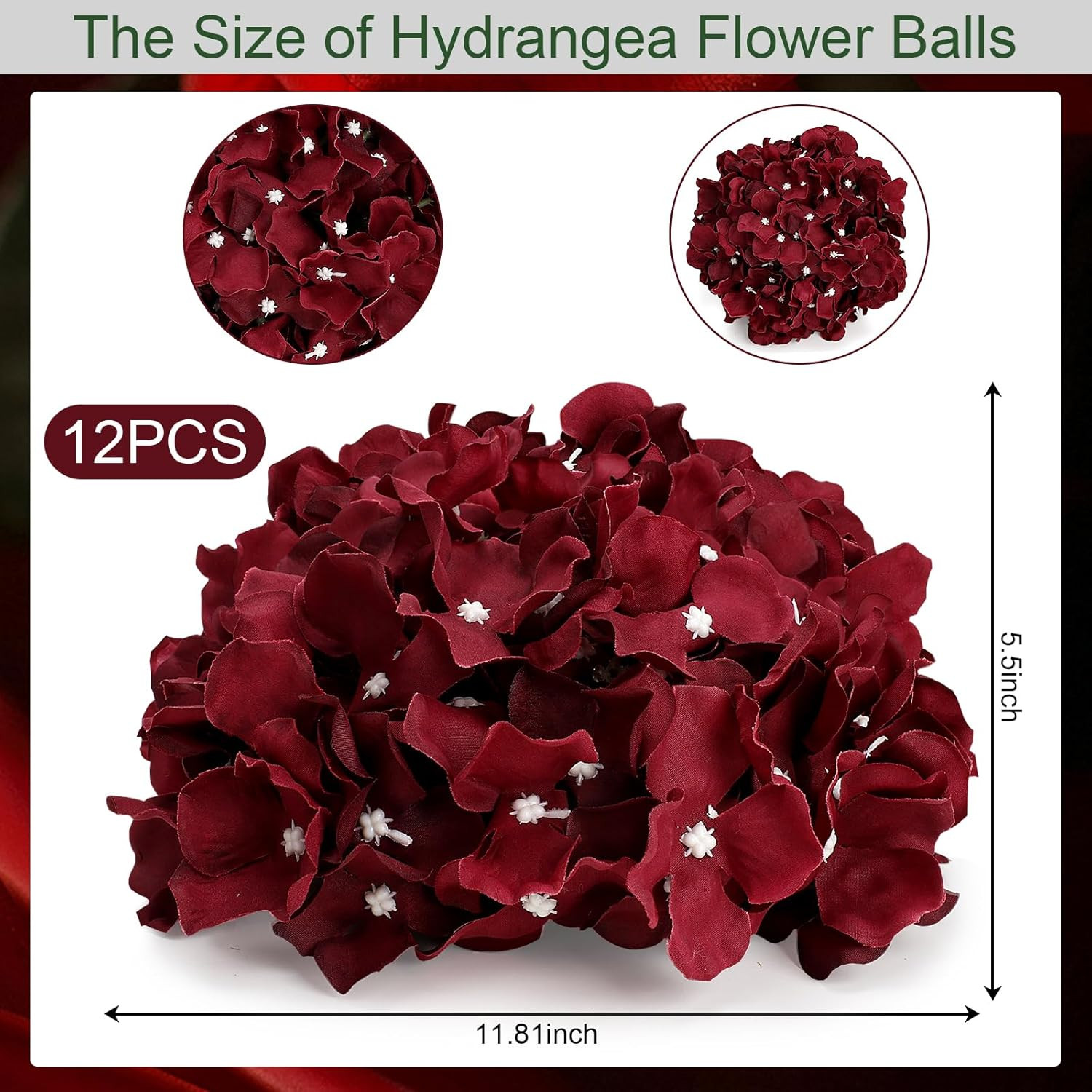 Burgundy Hydrangea Flower Balls – 12 PCS Artificial Centerpieces for Weddings