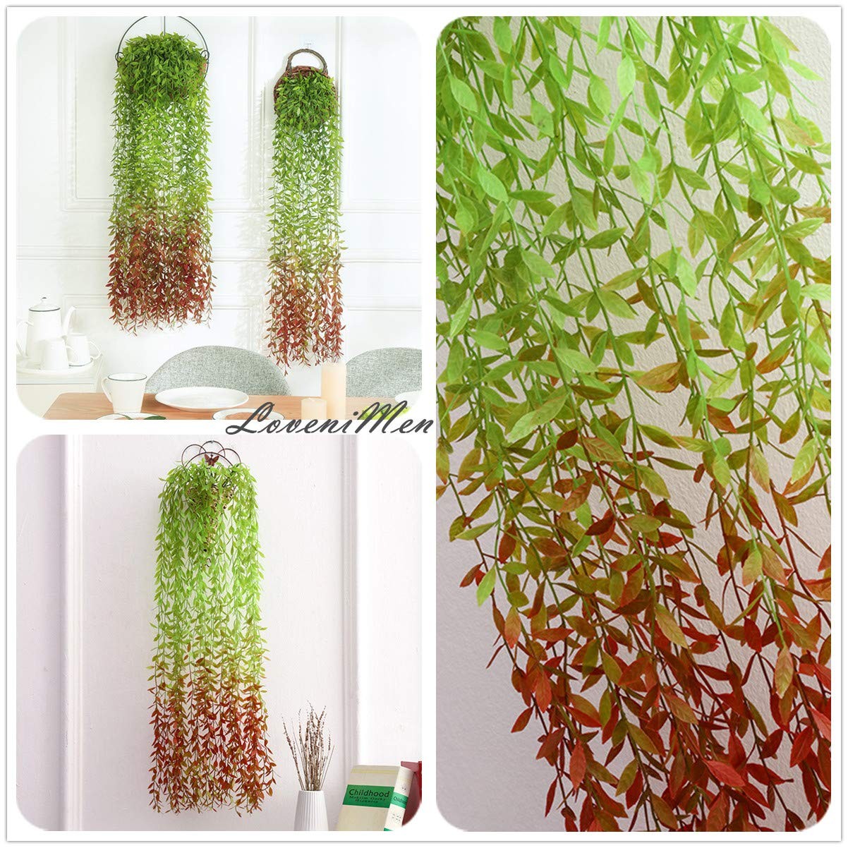 Artificial Hanging Vines, 10 Pack Fake Ivy Weeping Willow Greenery Leaves Pla…