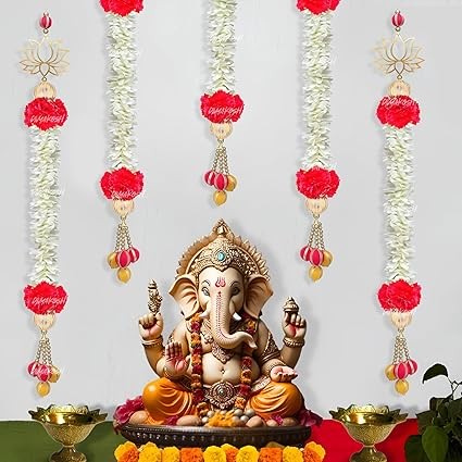 Fabric & Beads Lotus Wall Hanging 4Pc | 2.5Ft Multicolor Temple Decor