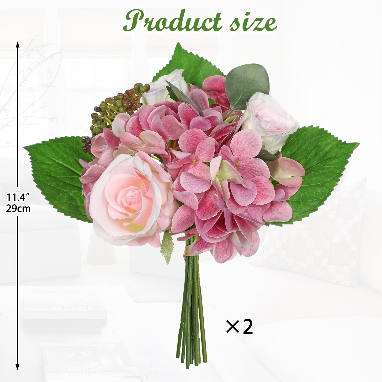 Cemetery Flowers 11.4″ Artificial Hydrangea Bouquet 2 Pack – Grave Decor Wedding