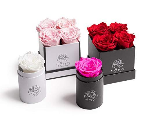 | Roses in A Box | Genuine Roses that Last for Years White Square 4ct. Red