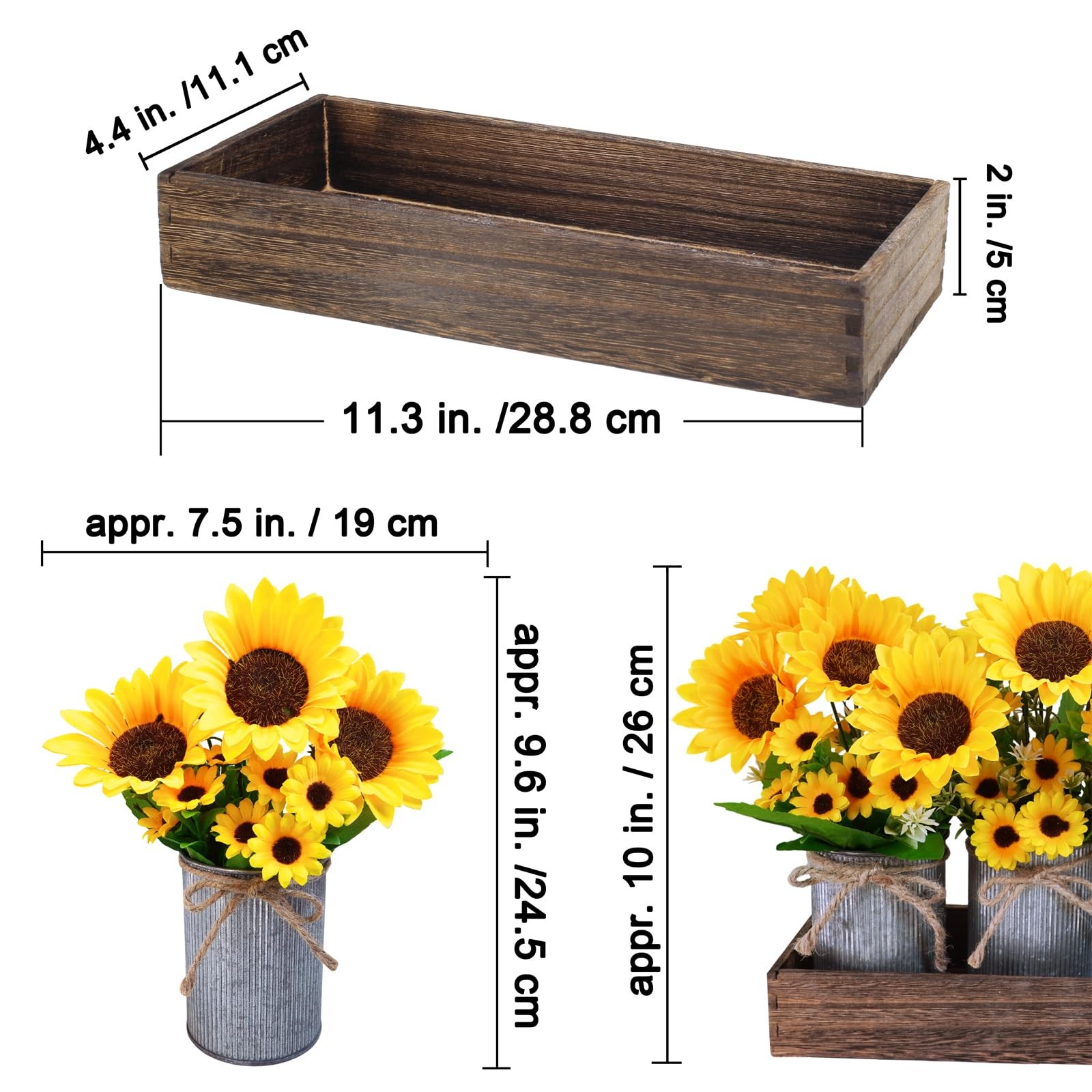 Set of 3 Artificial Sunflowers Metal Pot Centerpiece Farmhouse Sunflowers Flo…