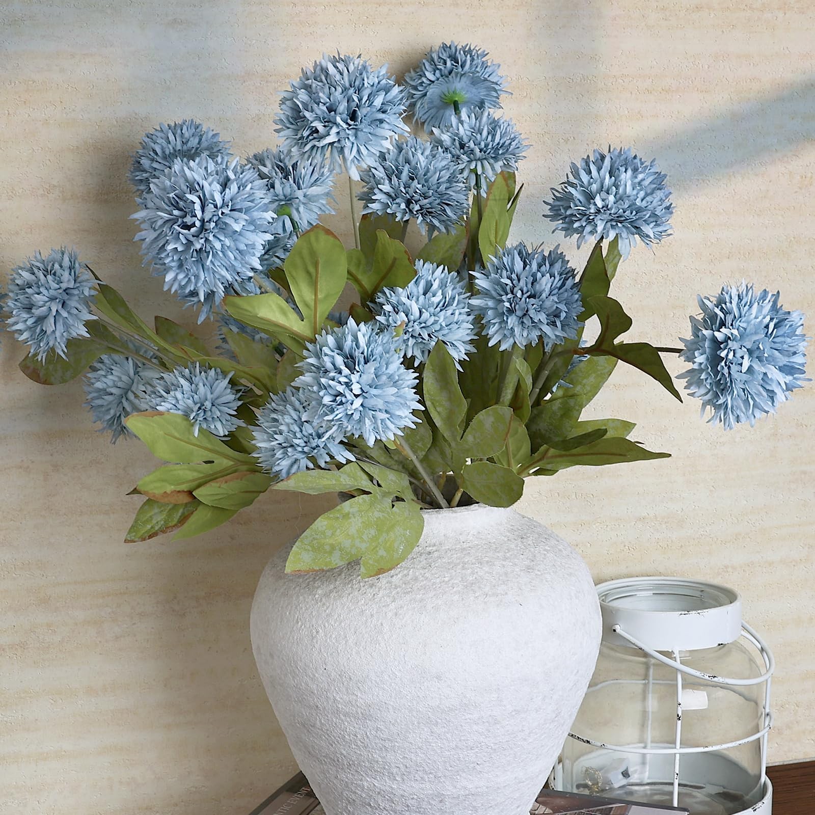 27 PCS Dusty Blue Silk Pompon Mums Artificial Flowers Vase Filler Home Decor