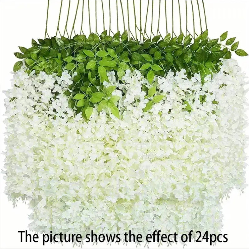 12PCS Artificial Wisteria Vine Garland Silk Hanging Flowers for Home, Wedding