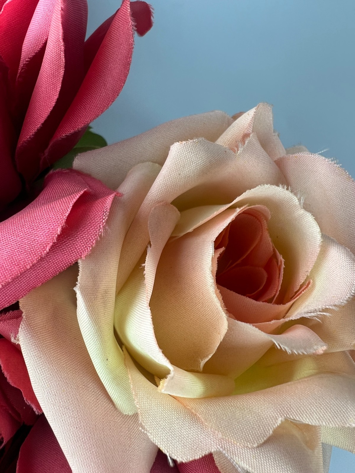 6 True VINTAGE long stem silk roses pink cream ombre faux artificial 15″