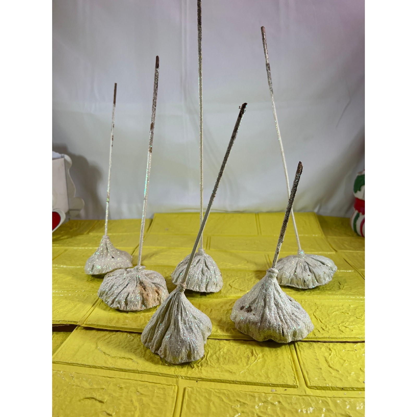 Vintage Lotus Seed Pod Floral Picks Christmas Holiday White Silver Set