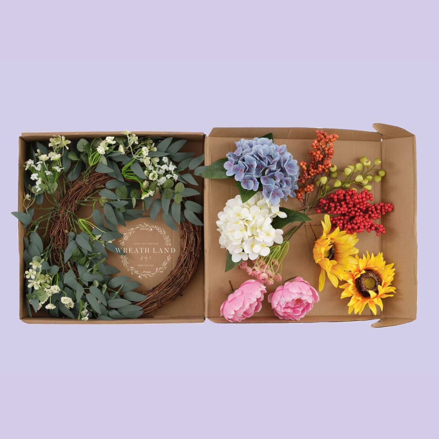 All-Season Interchangeable Grapevine Wreath – DIY Kit with Faux Silk Flowers,…