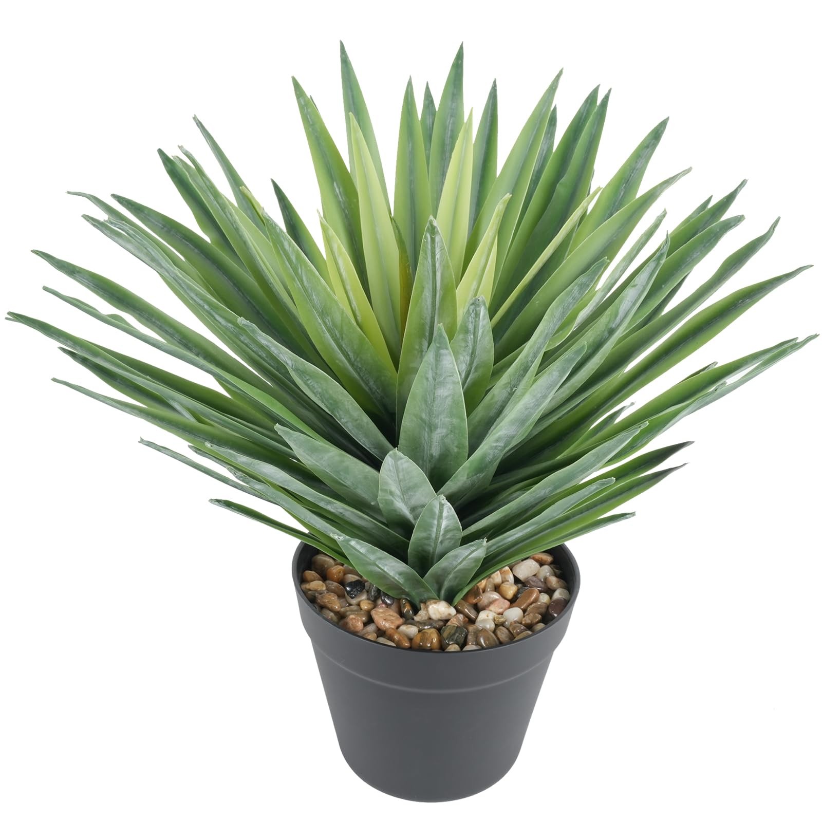 Artificial Agave Plant in Black Pot with Real Stone Pebbles, Large Fake Agave…