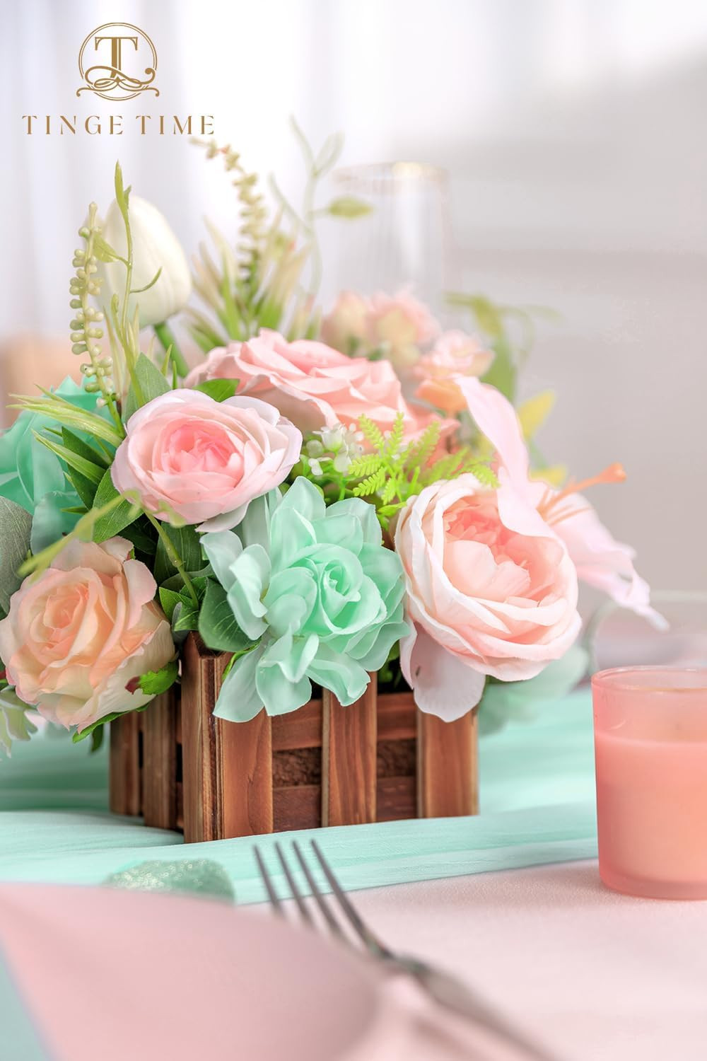 Set of 2 Large Mint Green & Pink Artificial Flower Centerpieces for Weddings