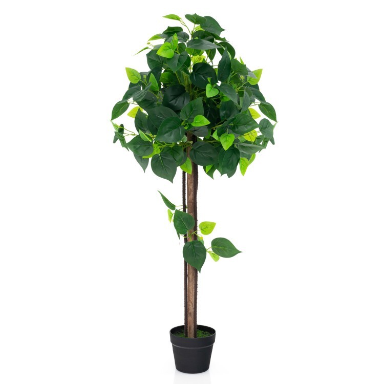 45″Artificial Silk Tree Potted Plant Artificial Hydrangea Tree w/Real Wood Trunk