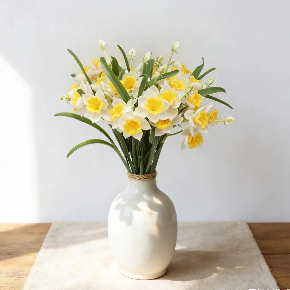 2 Pack Artificial Daffodils 30 Heads Faux Spring Flowers Soft Plastic Wedding