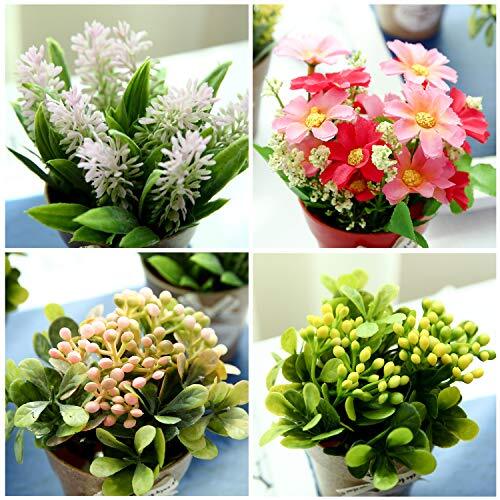 LUEUR Set of 6 Potted Artificial Flowers Fake Flowers with Assorted Colors