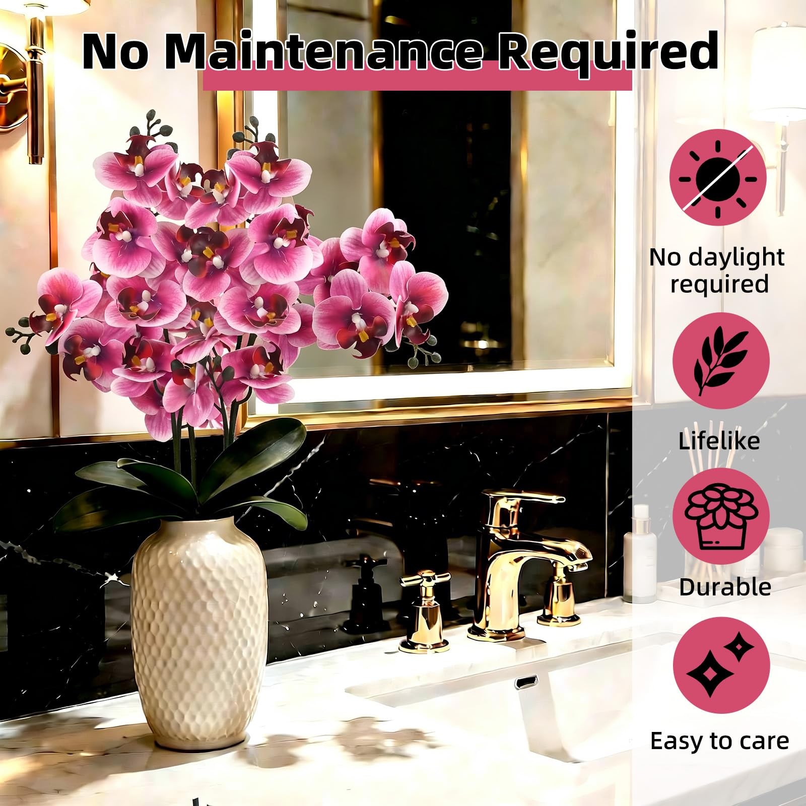 4Pcs Artificial Orchid Faux Phalaenopsis Fake Flowers Stem Real Touch for Hom…
