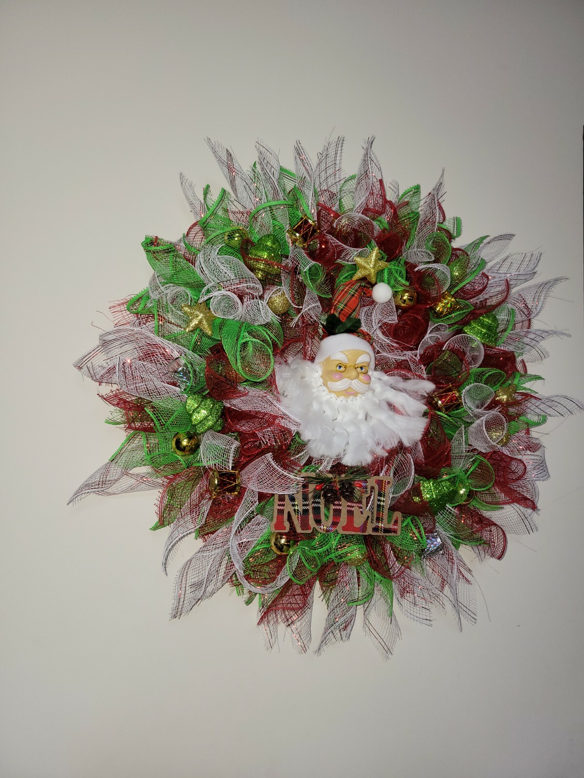 NOEL Christmas Mesh Front Door Wreath Wall Decoration White RED green Santa
