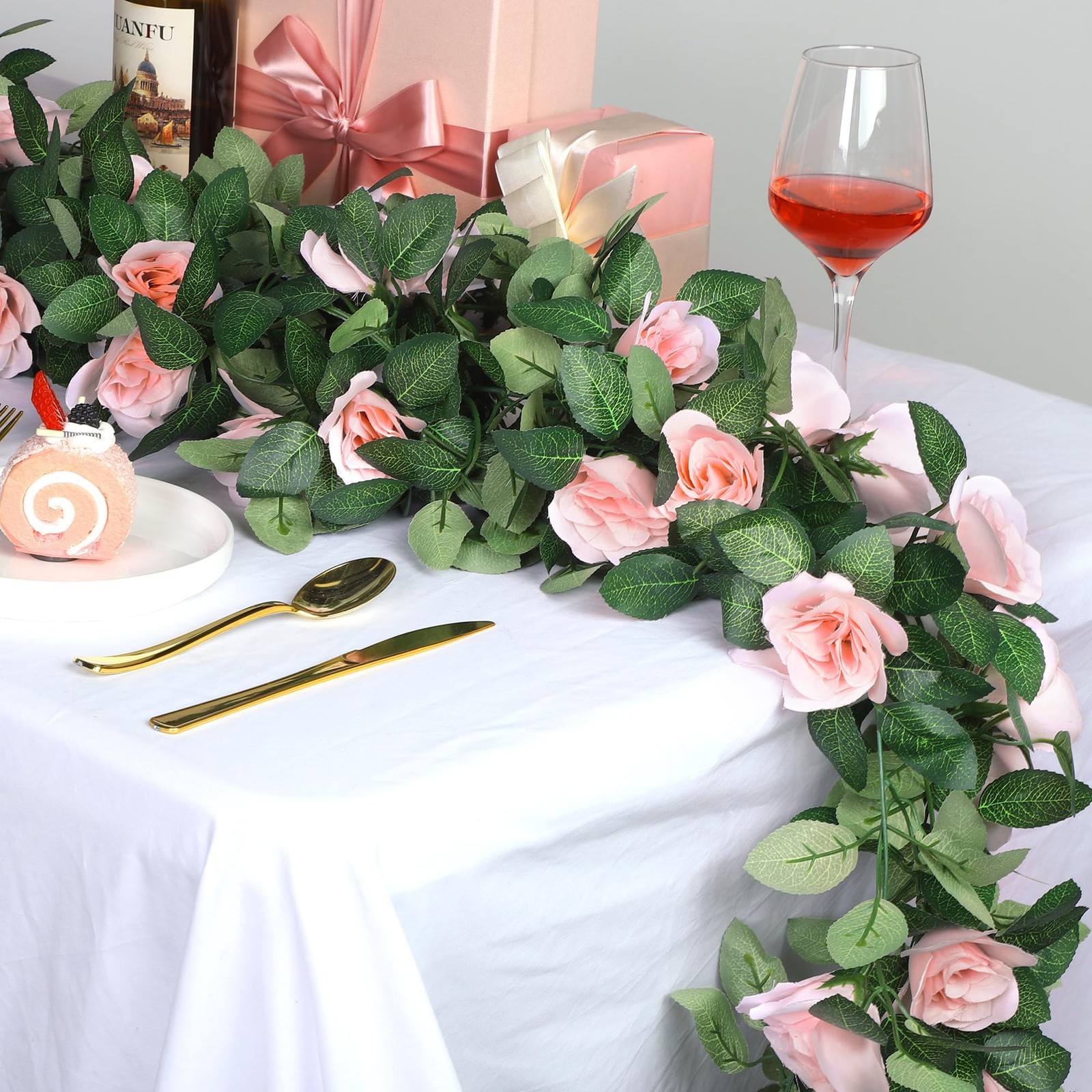Aneco 8 Pack 64 FT Pink Flower Artificial Rose Vines Roses Fake Vine Flowers …